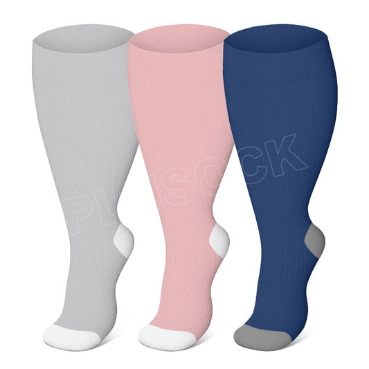 Chaussettes de compression élastiques de couleur unie grande taille (3 paires) - Multicolore - 4XL - image 0