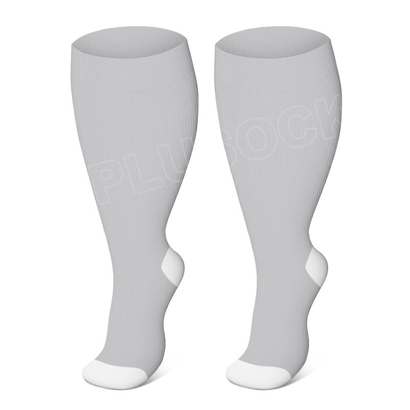 Chaussettes de compression élastiques de couleur unie grande taille (3 paires) - Gris - 4XL - image 1