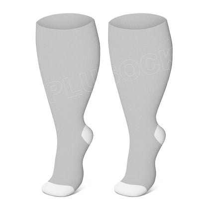 Chaussettes de compression élastiques de couleur unie grande taille (3 paires) - Gris - 4XL - image 1