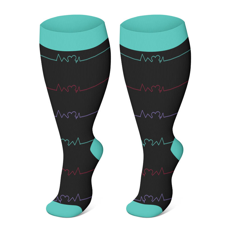 Chaussettes de compression grande taille à motif électrocardiogramme (3 paires) - Bleu - 4XL - image 3