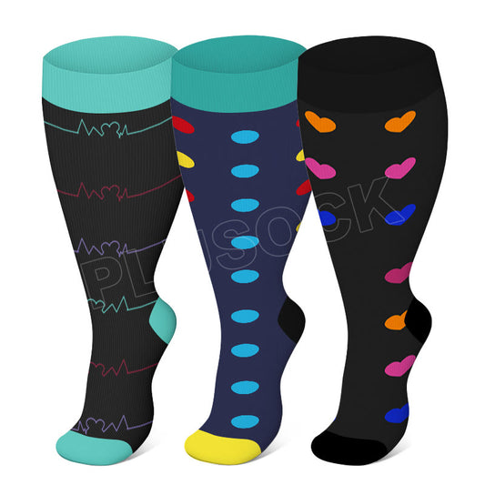 Chaussettes de compression grande taille à pois bleus (3 paires)