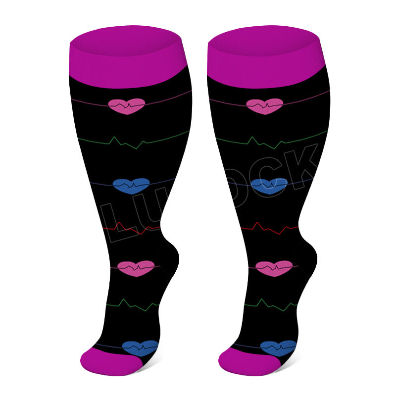 Chaussettes de compression Plusock noires à motif électrocardiogramme cardiaque, grandes tailles 2XL à 7XL (3 paires) - Violet - 7XL - image 2