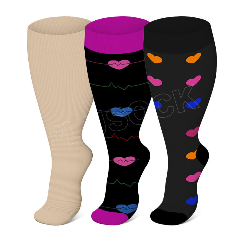 Chaussettes de compression Plusock Skin violettes à motif électrocardiogramme, grandes tailles 2XL à 7XL (3 paires) - Multicolore - 7XL - image 0