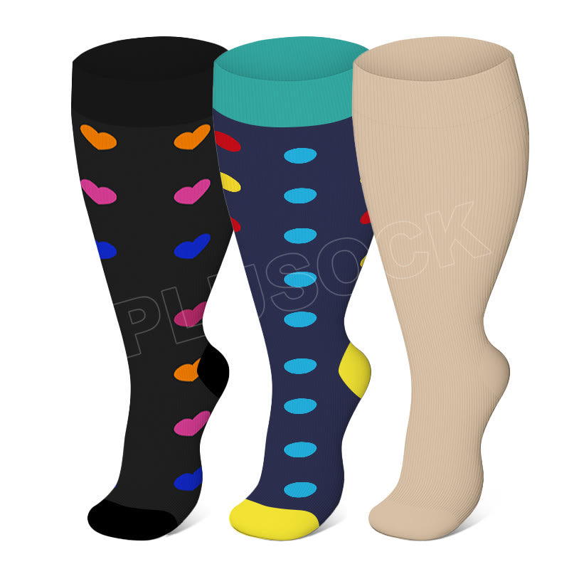 Chaussettes de compression Plusock Skin Heart Dot Grande Taille 2XL- 7XL (3 paires) - Multicolore - 7XL - image 0