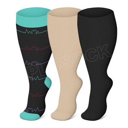 Chaussettes de compression bleues solides pour électrocardiogramme, grande taille (3 paires) - Bleu, noir et peau - 4XL - image 0