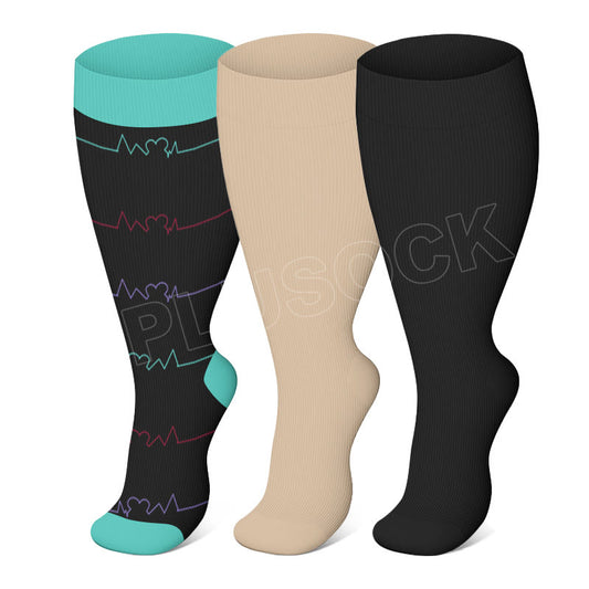 Chaussettes de compression bleues solides pour électrocardiogramme, grande taille (3 paires) - Bleu, noir et peau - 4XL - image 0