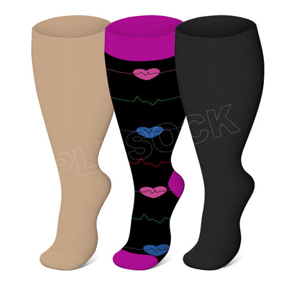 Chaussettes de compression violettes à motif électrocardiogramme, grandes tailles 2XL à 7XL (3 paires) - Multicolore - 7XL - image 0