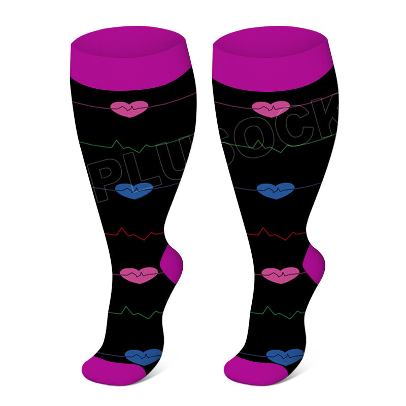 Chaussettes de compression violettes à motif électrocardiogramme, grandes tailles 2XL à 7XL (3 paires) - Violet - 7XL - image 3