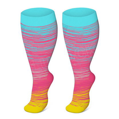 Chaussettes de compression Plusock à rayures vives, grandes tailles 2XL à 7XL - Rose - 7XL - image 1
