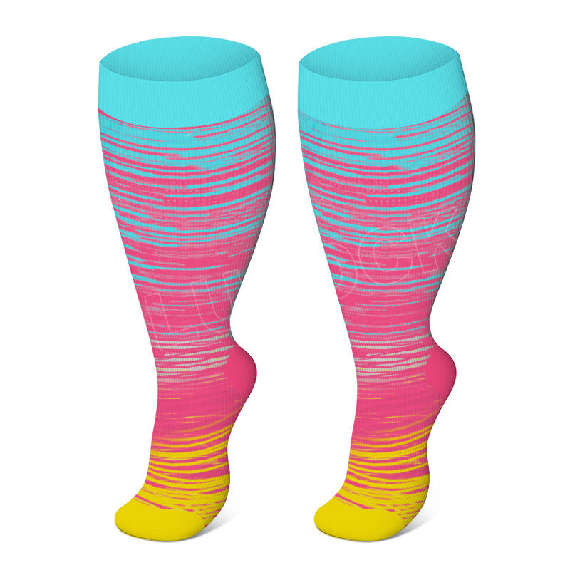 Chaussettes de compression à rayures vives grandes tailles 2XL à 7XL - Rose - 7XL - image 1