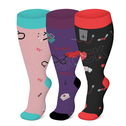 Chaussettes de compression élastiques en forme de cœur grande taille (3 paires) - Multicolore - 4XL - image 0