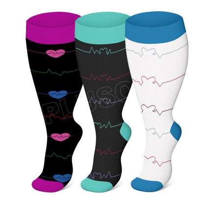 Chaussettes de compression grande taille à motif électrocardiogramme (3 paires)
