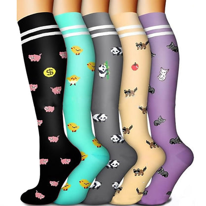 Chaussettes de compression à motifs animaux colorés (5 paires) - image 0