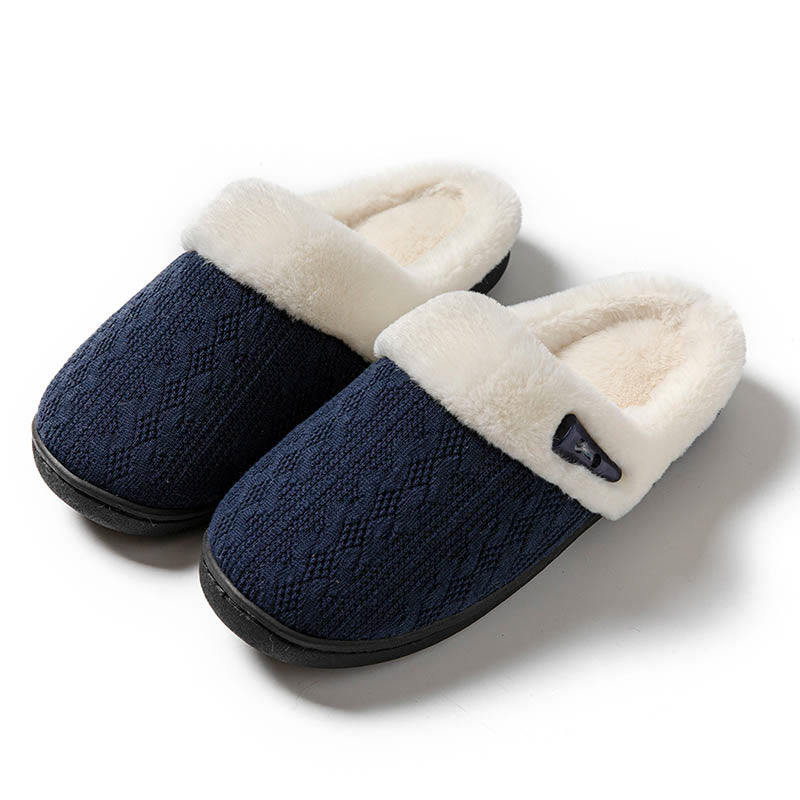 Chaussons en peluche à semelle souple grande taille - Bleu marine - États-Unis 9-10 - image 11