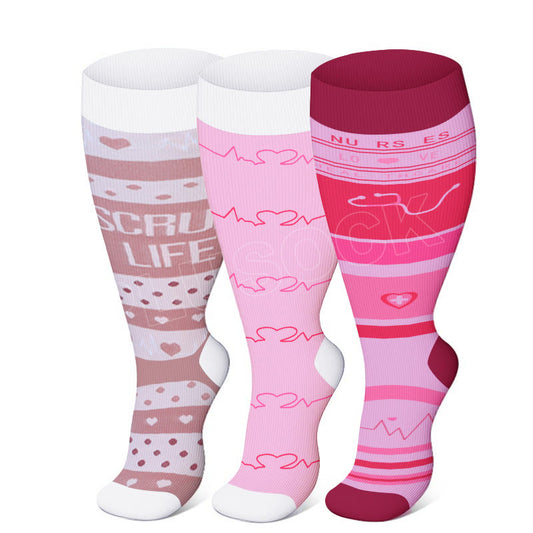 Chaussettes de compression Medical Elements roses grande taille (3 paires)