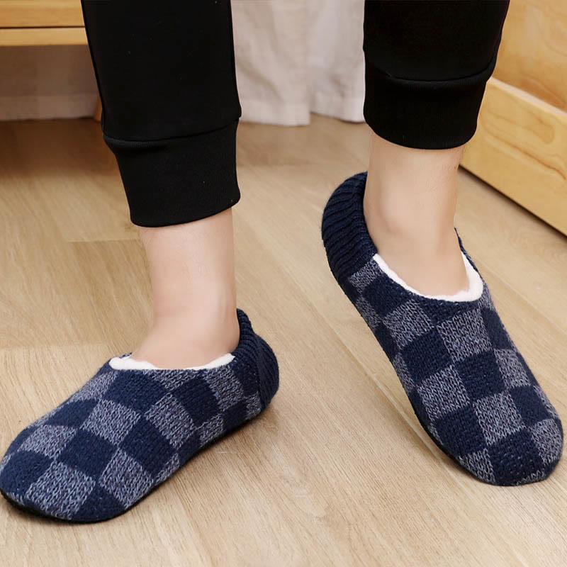 Chaussons-chaussettes à carreaux grande taille - Bleu foncé - EU40-43 (US7-9) - image 6
