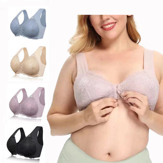 Soutiens-gorge sans armatures en dentelle à fermeture frontale grande taille