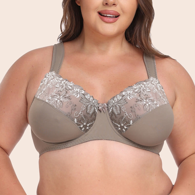 Soutiens-gorge à couvrance totale imprimés en dentelle - Vert et Blanc - 5XL - image 0