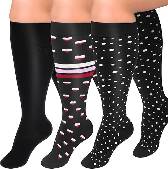 Chaussettes de compression grande taille à motif cœurs (3 paires)