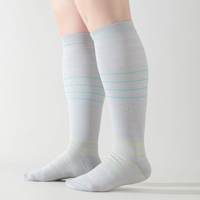 Chaussettes de compression à rayures colorées grande taille (3 paires)