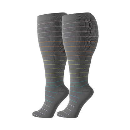Chaussettes de compression à rayures colorées grande taille (3 paires)