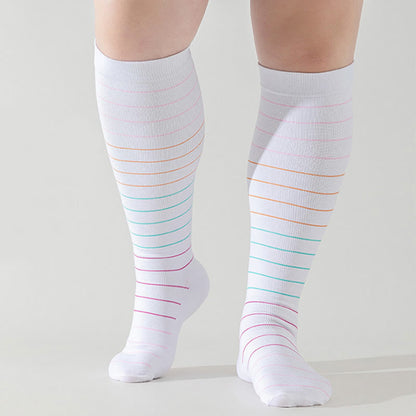 Chaussettes de compression à rayures colorées grande taille (3 paires)
