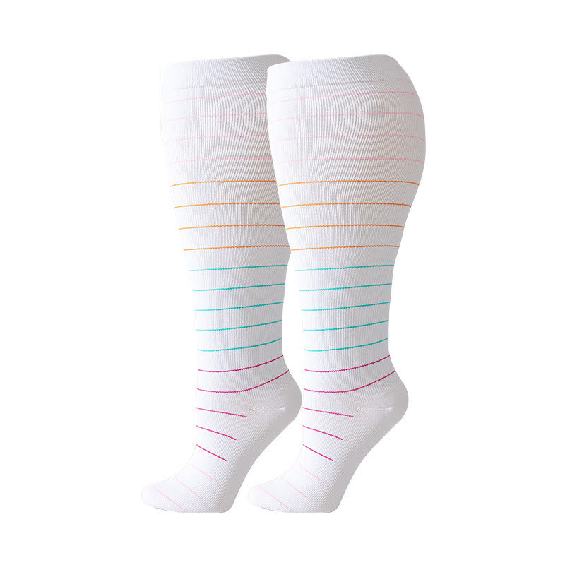 Chaussettes de compression à rayures colorées grande taille (3 paires)