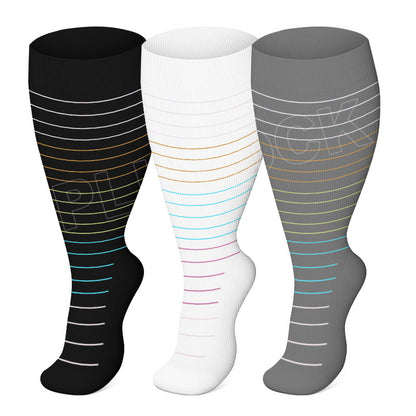 Chaussettes de compression à rayures colorées grande taille (3 paires)