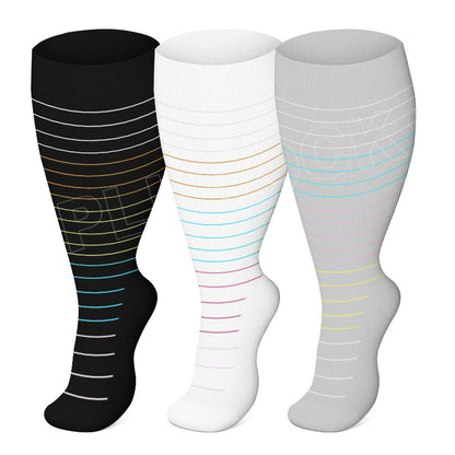 Chaussettes de compression à rayures colorées grande taille (3 paires)