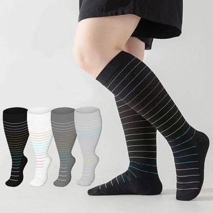 Chaussettes de compression à rayures colorées grande taille (3 paires)