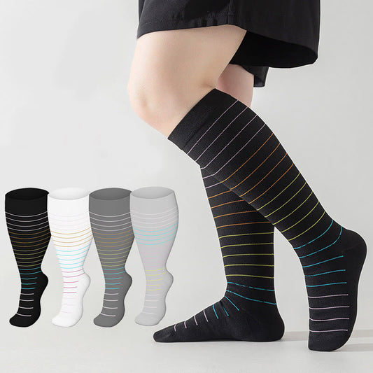 Chaussettes de compression à rayures colorées grande taille (3 paires)