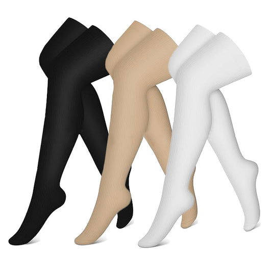 Chaussettes de compression hautes noires et blanches nude (3 paires)