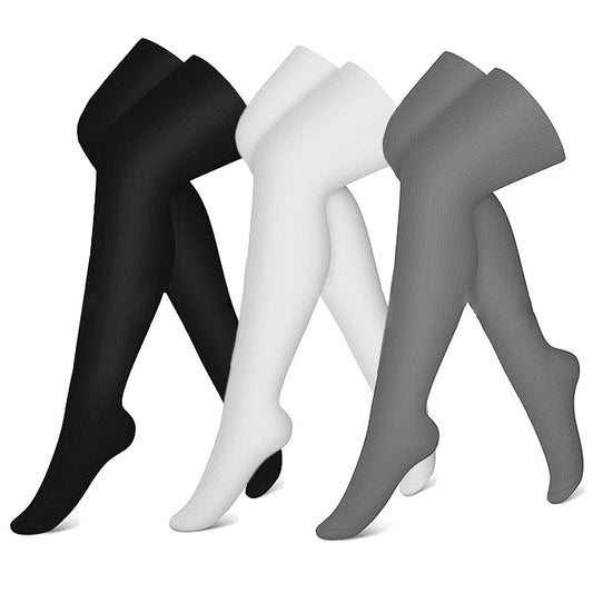 Chaussettes de compression hautes noires, blanches et grises (3 paires)