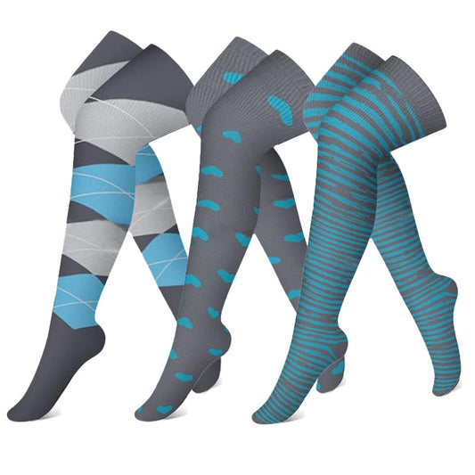 Chaussettes de compression hautes à blocs de couleurs gris et bleu (3 paires)