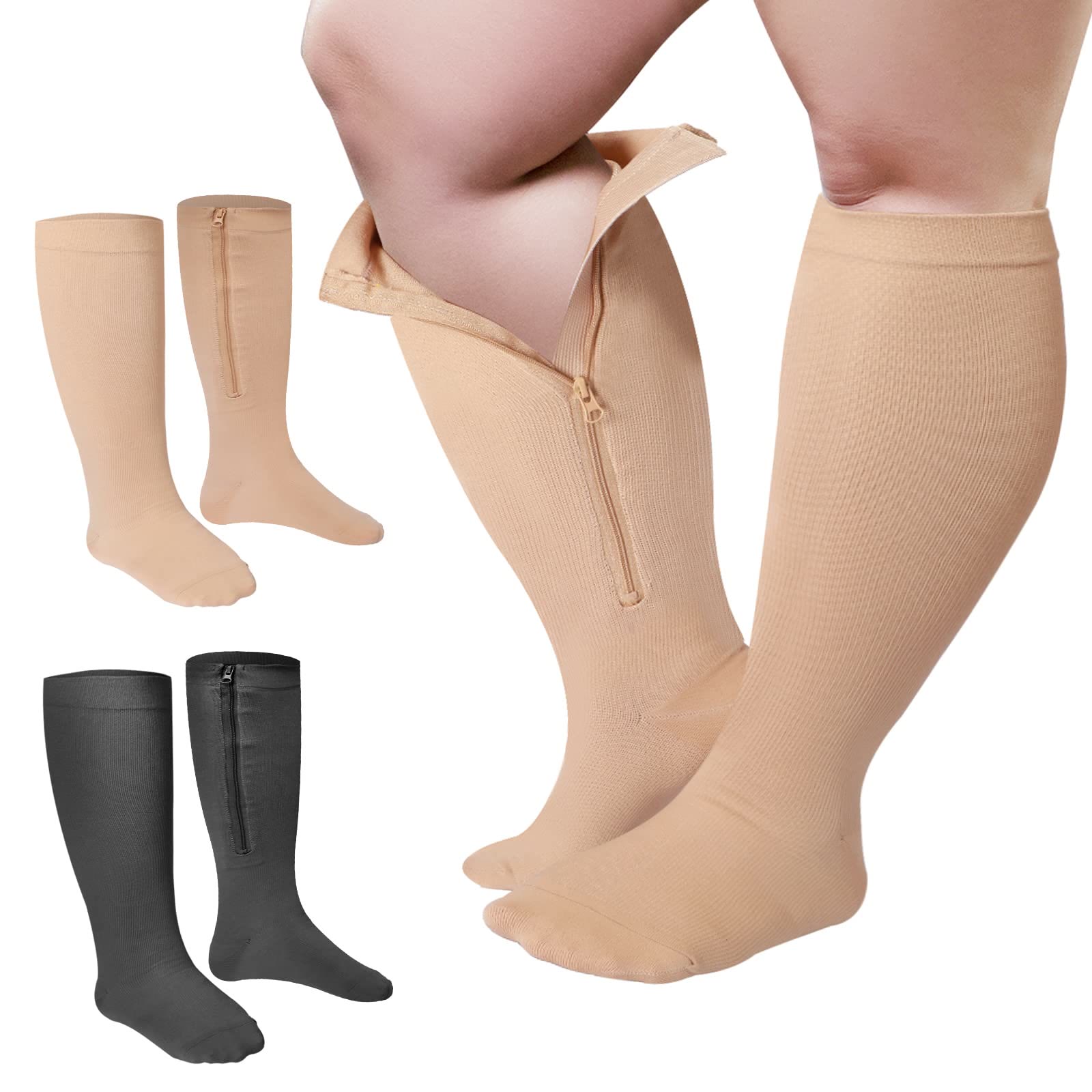 Chaussettes de compression zippées grande taille (2 paires) - Multicolore - 4XL - image 0