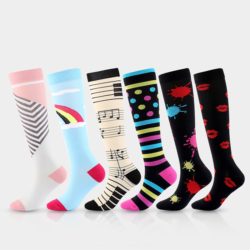 Chaussettes de compression grande taille à motifs variés (6 paires) - Multicolore - S/M - image 0