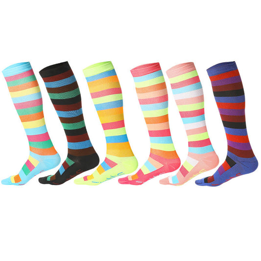 Chaussettes hautes à rayures arc-en-ciel (6 paires) - Multicolore - S/M - image 0