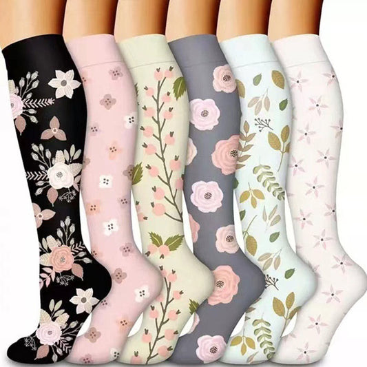 Chaussettes de compression à motif de fleurs et de feuilles (6 paires) - image 1