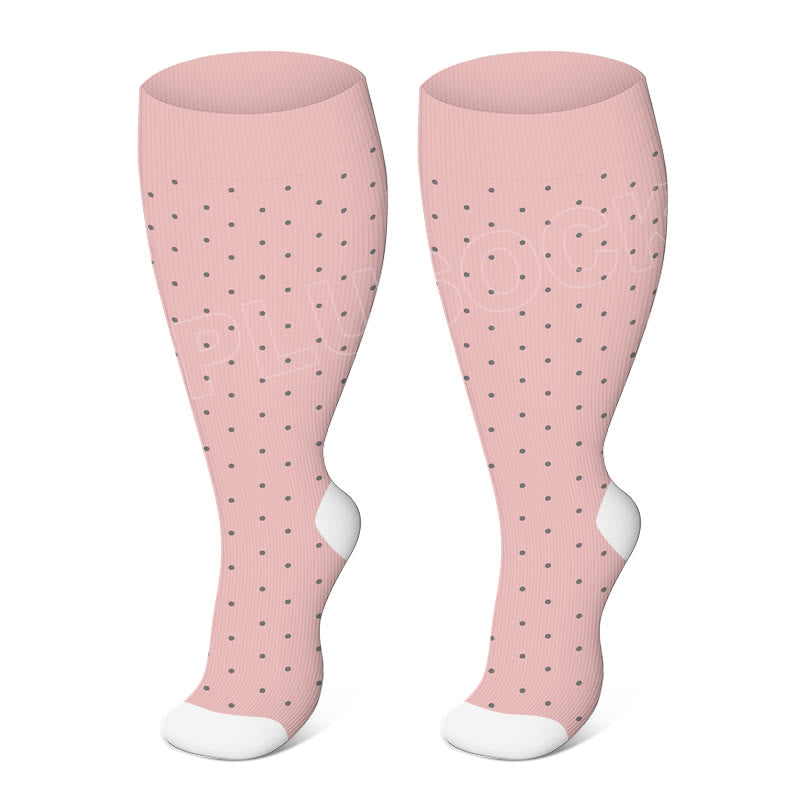 Chaussettes de compression élastiques unies grandes tailles - Points roses - 4XL - image 3