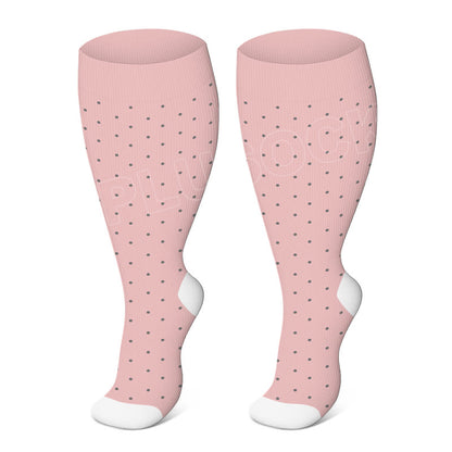 Chaussettes de compression élastiques unies grandes tailles - Points roses - 4XL - image 3