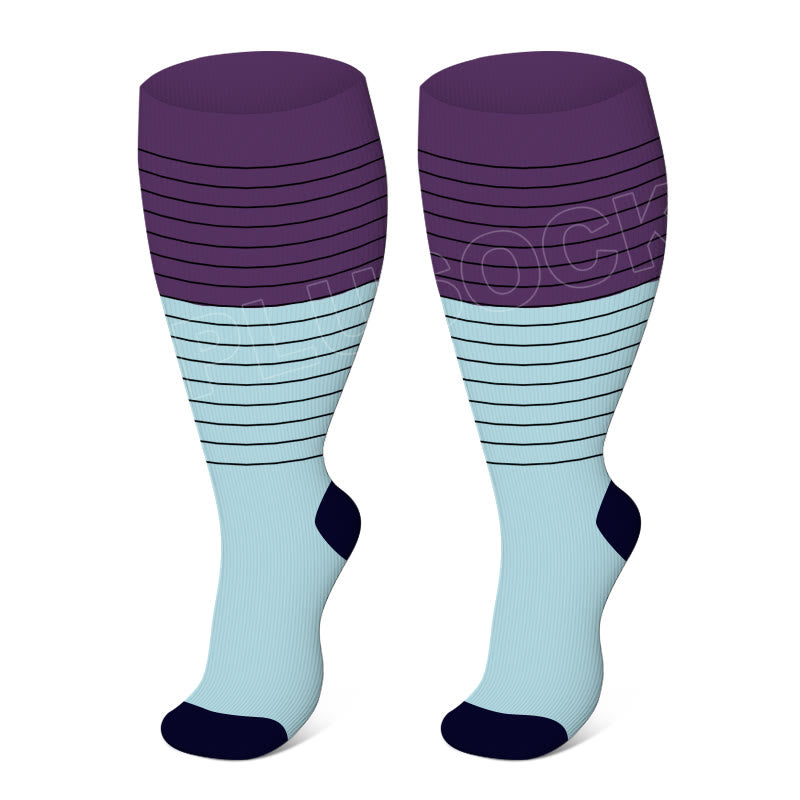 Chaussettes de compression élastiques unies grandes tailles - Violet - 4XL - image 6