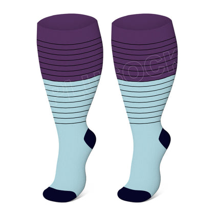 Chaussettes de compression élastiques unies grandes tailles - Violet - 4XL - image 6