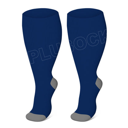Chaussettes de compression élastiques unies grandes tailles - Bleu - 4XL - image 8