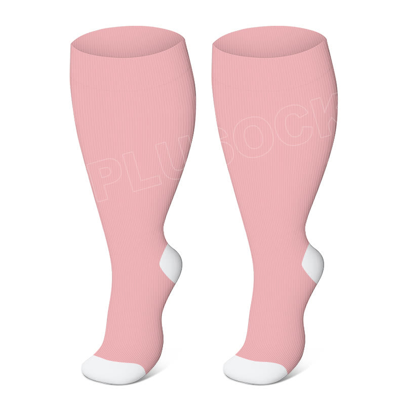 Chaussettes de compression élastiques unies grandes tailles - Rose - 4XL - image 9