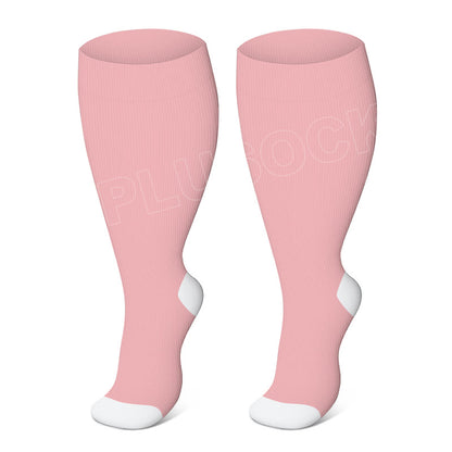 Chaussettes de compression élastiques unies grandes tailles - Rose - 4XL - image 9