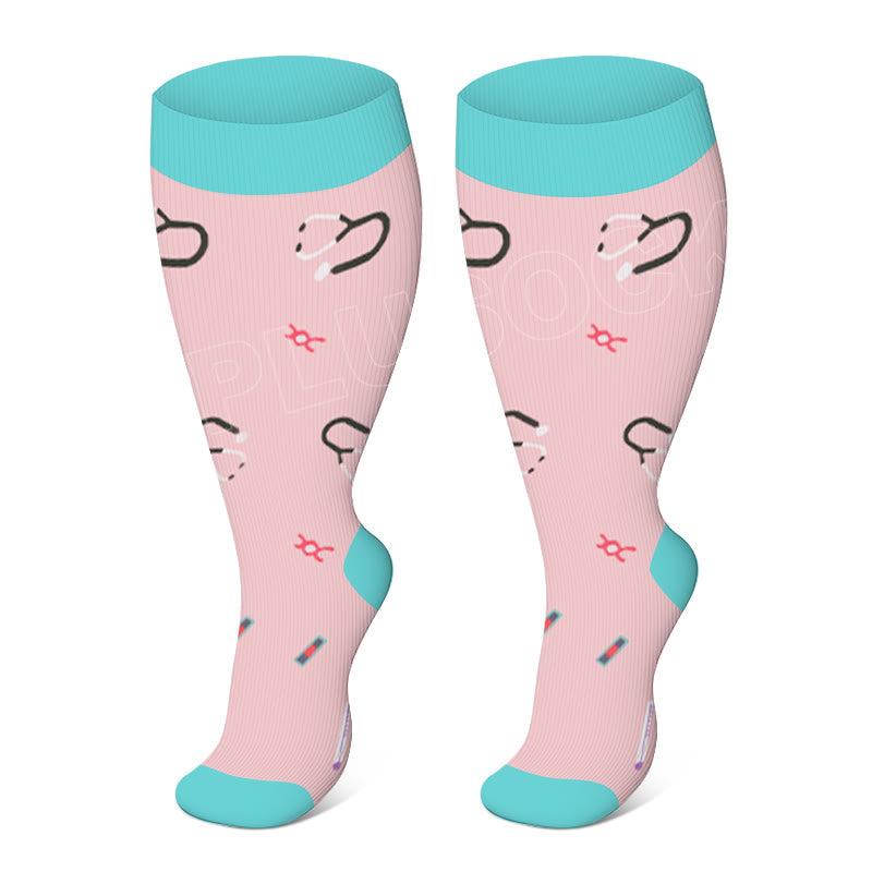 Chaussettes de compression à motifs colorés grande taille 2XL-4XL - Rose - 4XL - image 10