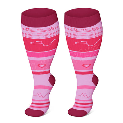Chaussettes de compression noires et roses grandes tailles - image 2