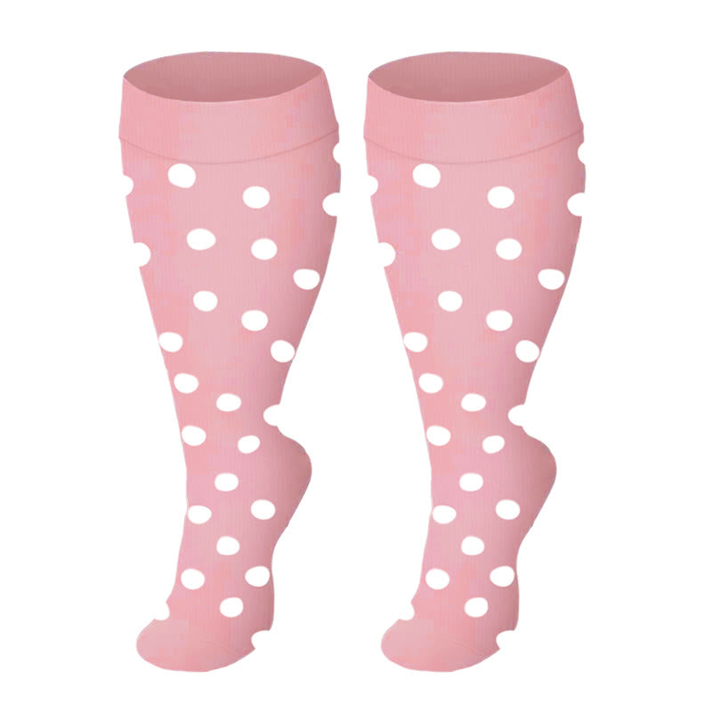 Chaussettes de compression Plusock grandes tailles, couleur unie - Points roses - 4XL - image 1