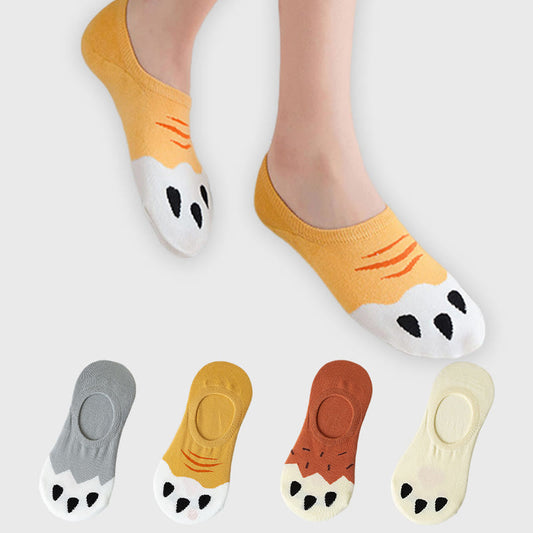 Chaussettes invisibles à imprimé empreintes de chat grande taille (5 paires) - Multicolore - EU37-40 (US4-7) - image 1