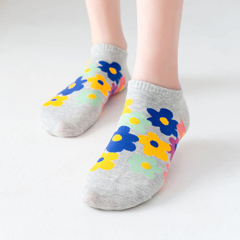 Chaussettes invisibles à fleurs colorées grande taille (5 paires) - image 3